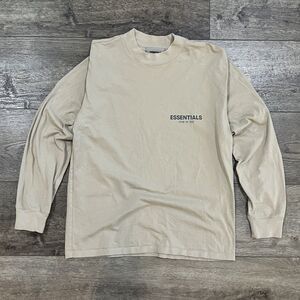 Fear of God Essentials Tan Beige Long Sleeve Tee Neutral Chest Logo Men's Small